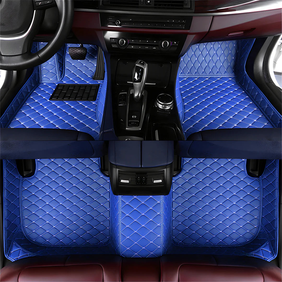 CARSTYLER® Auto Fußmatten Universal Leder Schwarz Faden Blau
